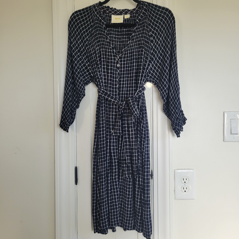 Anthropologie Maeve Sara Smocked Shirtdress in Navy